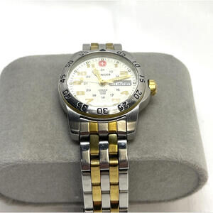 Wenger 1970's Watch Women 29mm Silver Gold Tone Swiss Day Date NEW Battery